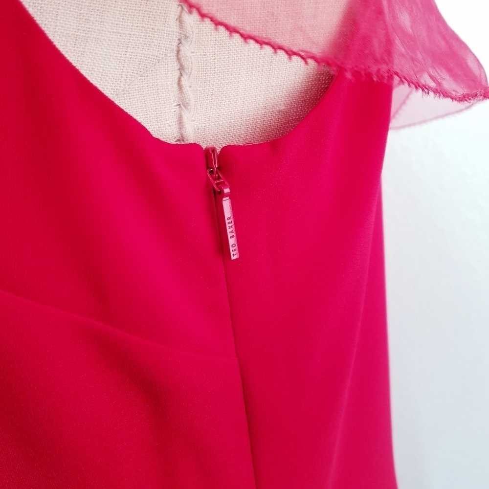 🌸 NEW Ted Baker |Red Ruffle Shift Dress 6 - Picture 15 of 16